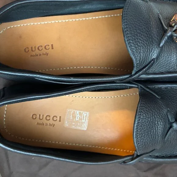 GUCCI HEBRON NERO Leather Bamboo Loafers - Size 8 1/2 (8.5) - Black. - Picture 5 of 9